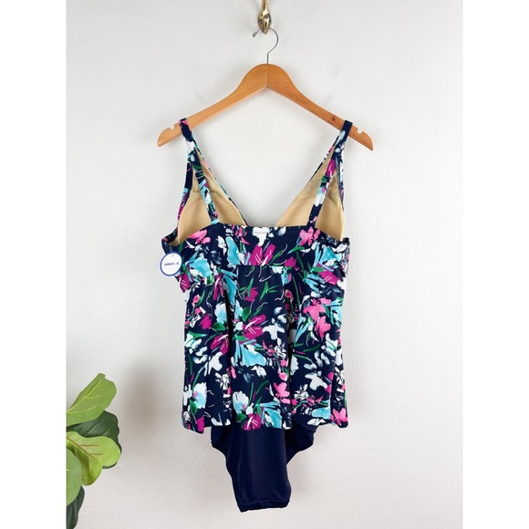 NWT Swimsuits For All Floral Twist Front Plunge Neck One Piece Sz 20 - Picture 2 of 12